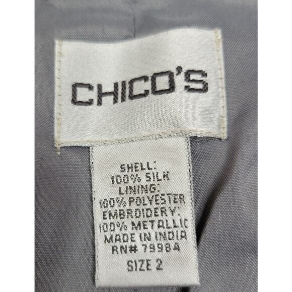 Chico's Silk Open Front Blazer All Over Embroidered Women' Size 2 (US L) VTG 90s - Picture 2 of 4